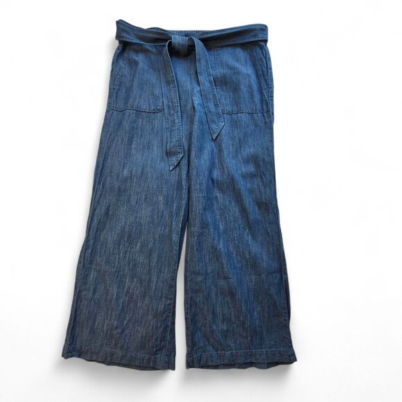 J.Crew Pants - J.Crew Womens Wide-Leg Chambray Crop Pants Size 12 Linen Blend Elastic Waist